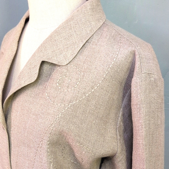 VTG Irish linen oatmeal oversized embroidered neutral jacket. EDWARD. Large. - Picture 3 of 12